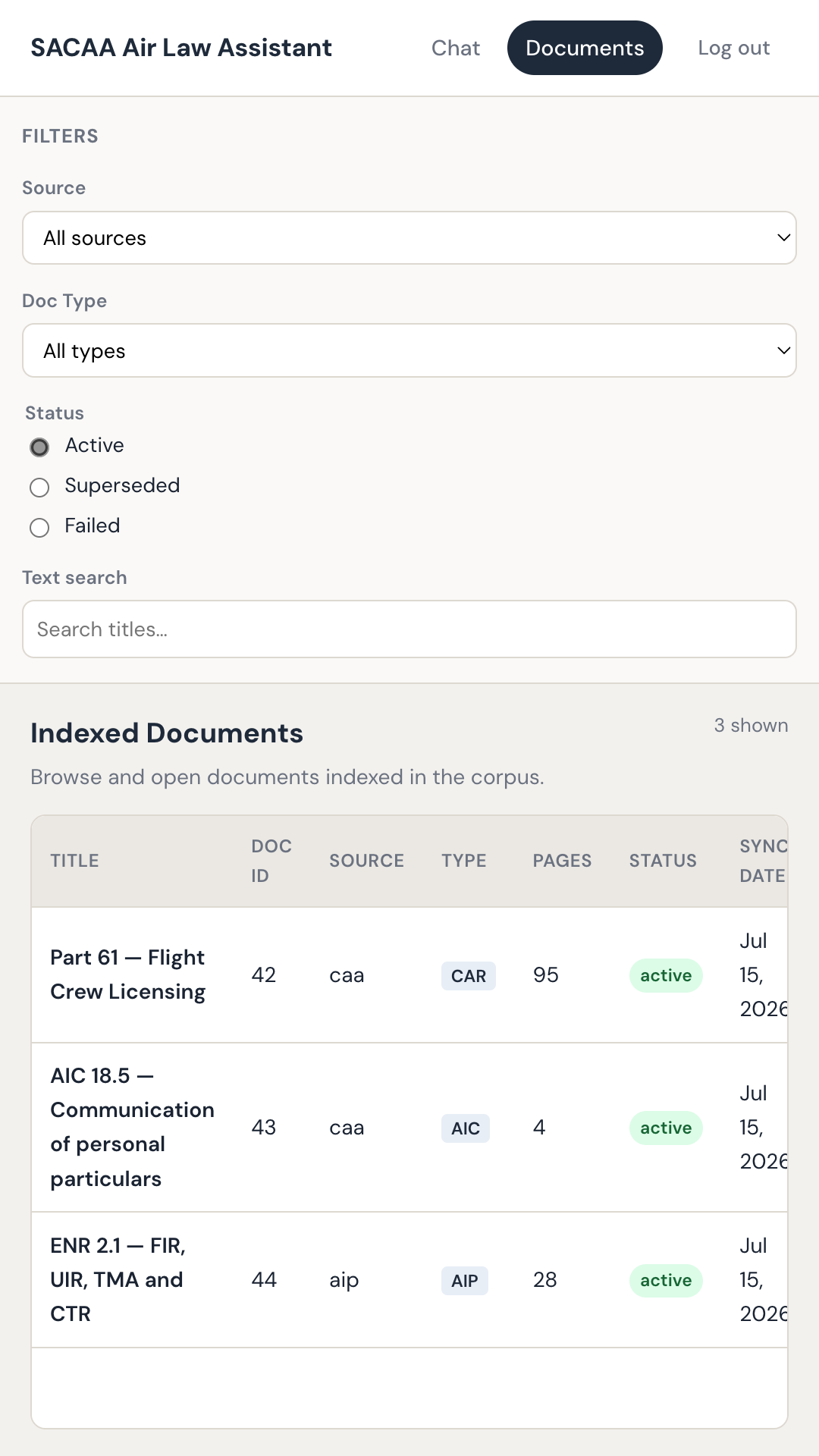 Documents browser