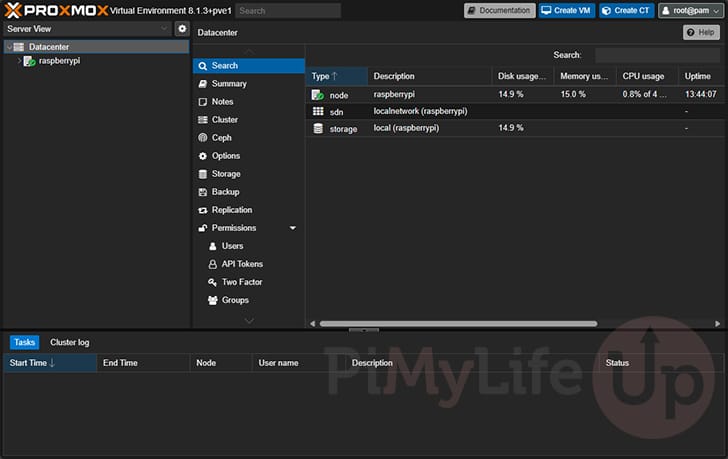 Proxmox web interface