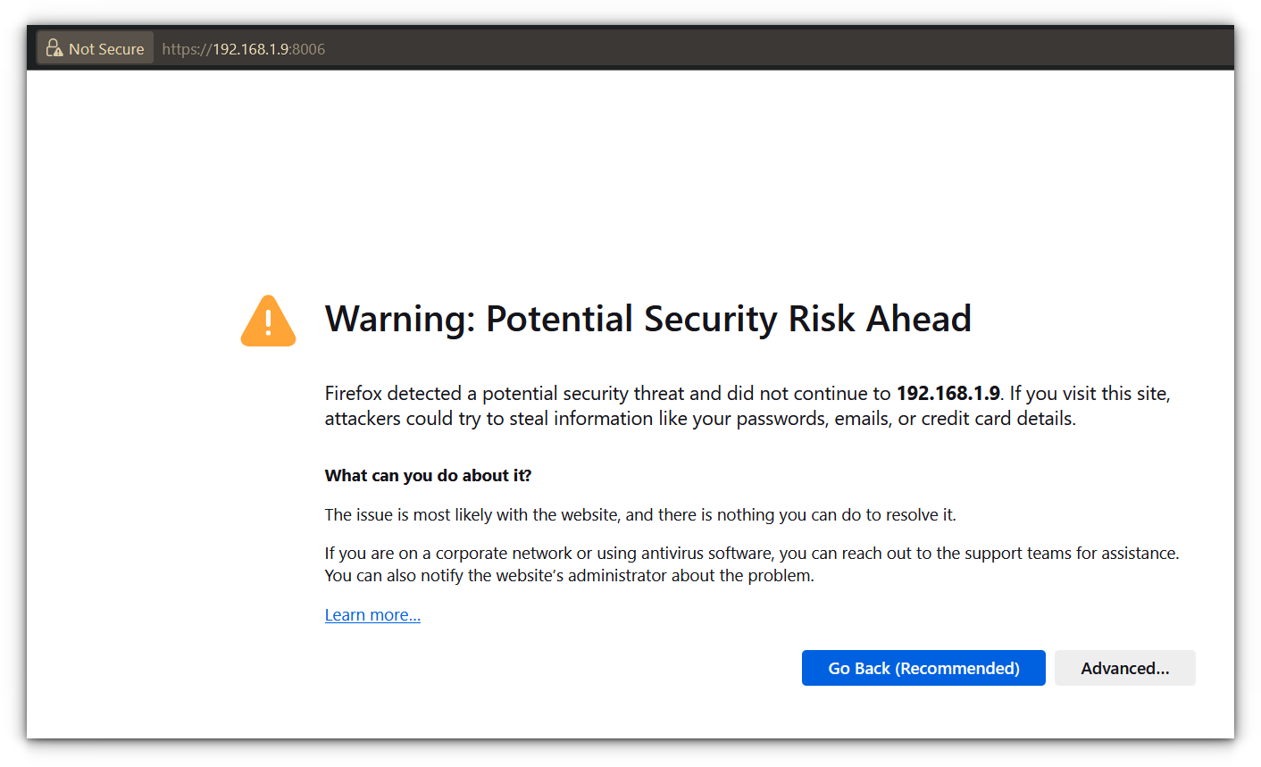 Proxmox SSL warning in browser