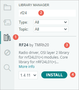 Arduino Library Manager install — RF24