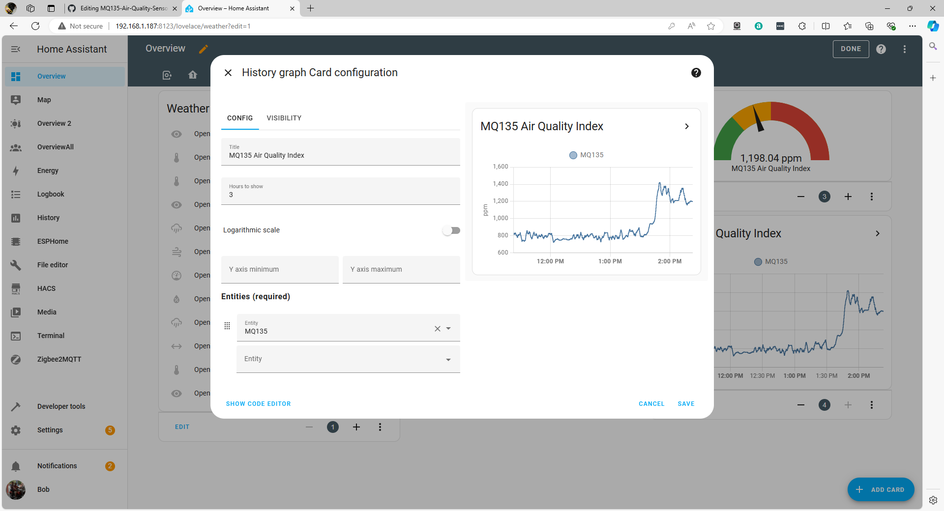 HA history-graph configuration snapshot